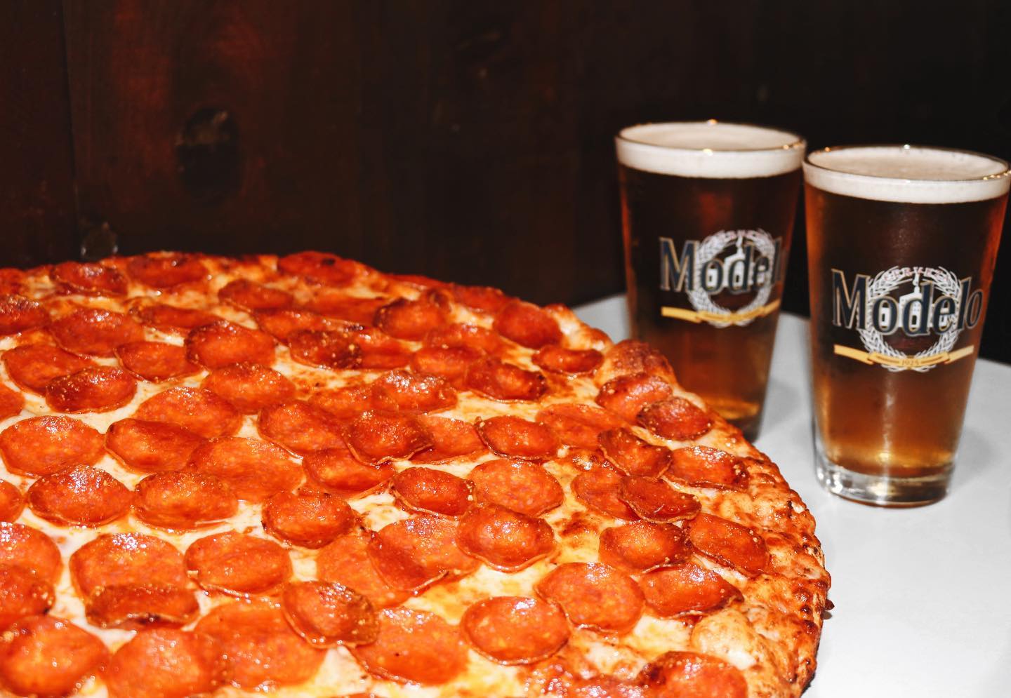Pepperoni Pizza with Modelo Beer
